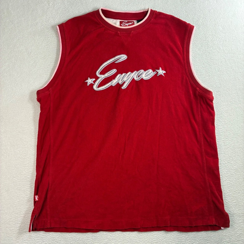 Vintage Enyce Jersey Mens 2XL Red Terry Cloth Embroidered Spellout Oversized Y2K